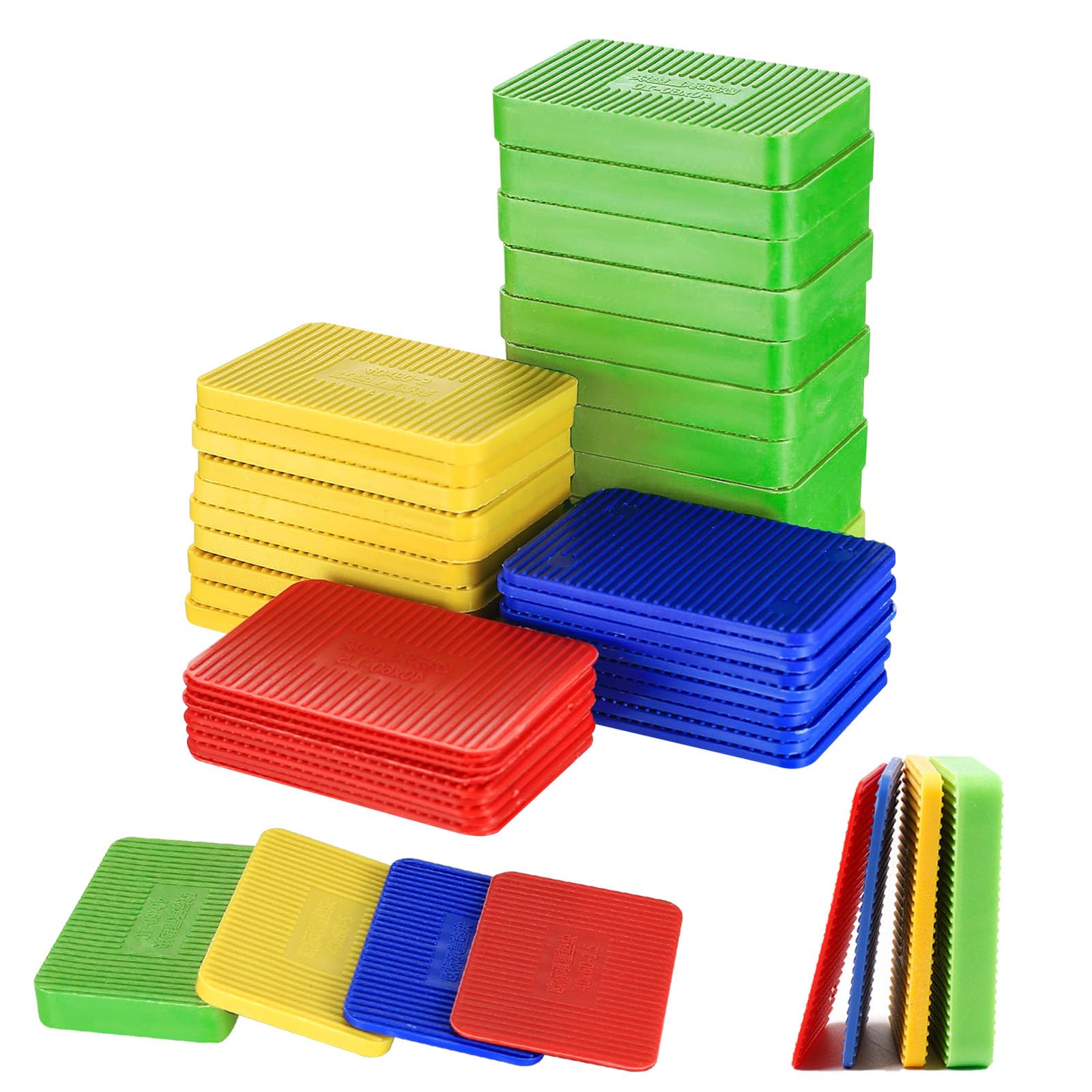Unterlegplatten Kunststoff, 60 Stück Mehrfarbige Ausgleichsplatten aus Kunststoff, 60x40 mm Möbel Nivellierpads, 4 Stärke 1,5mm,3mm,5mm,10mm Unterlegplatten Sortiment, für Fenster, Türen