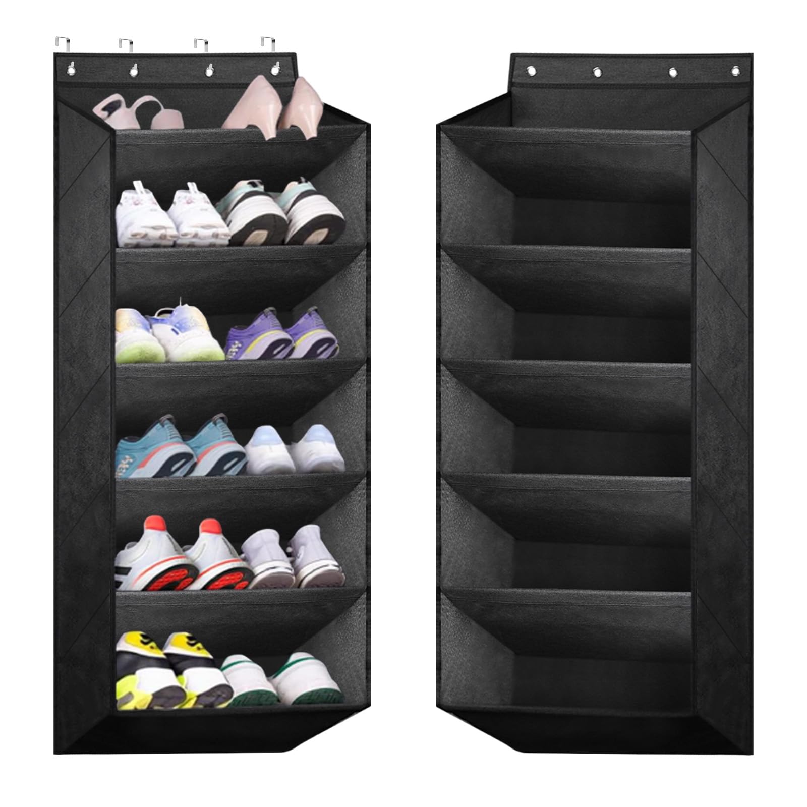 Scarpiera porta, scarpiera da appendere, organizer per scarpe, porta con 6 tasche profonde, adatta a 12 paia di scarpe (nero)