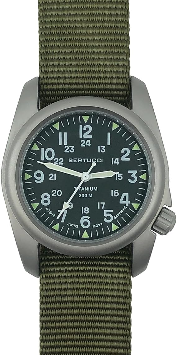 BERTUCCI A-2T Vintage Watch | Green Dial | Swiss Super Luminous Technology | Blending Vintage U.S Military and Titanium Innovation | Built for Performance | 12030