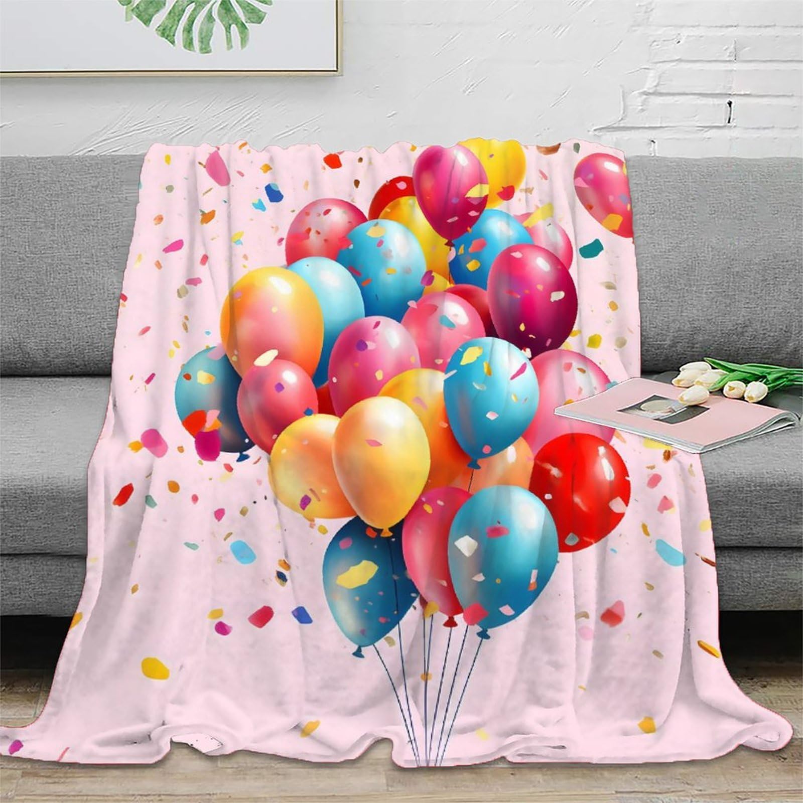 Jeté de canapé microfibre ballons party couverture lit 150x200cm jeté de lit imprimé multicolore