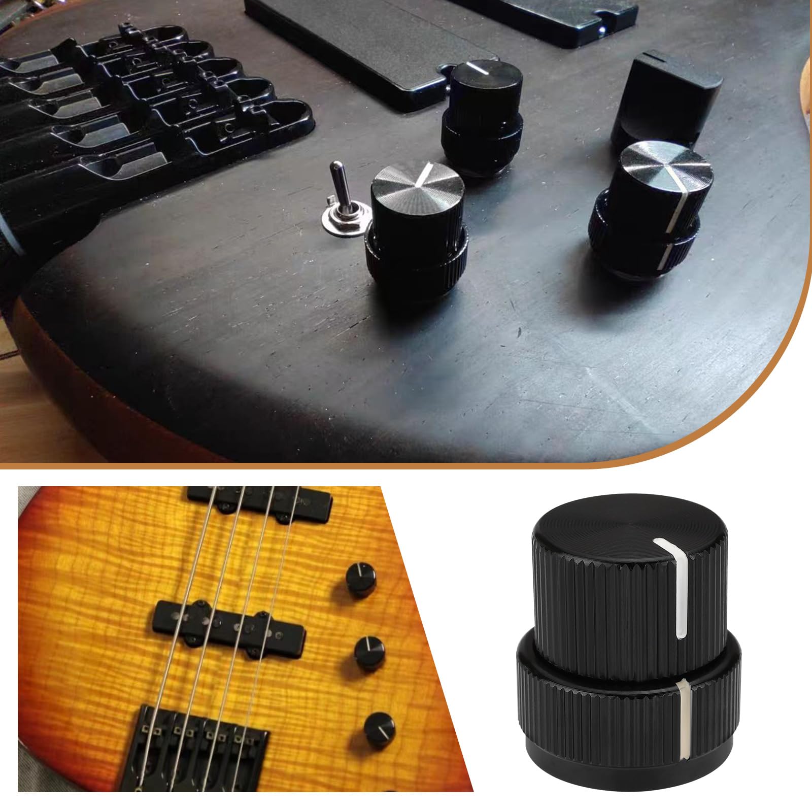 OTOTEC 2pcs Guitar Aluminum Dual Concentric Control Knobs Dome Volume Tone Stacked Knob Replacement for Electric Guitar or Bass Black - Image 2