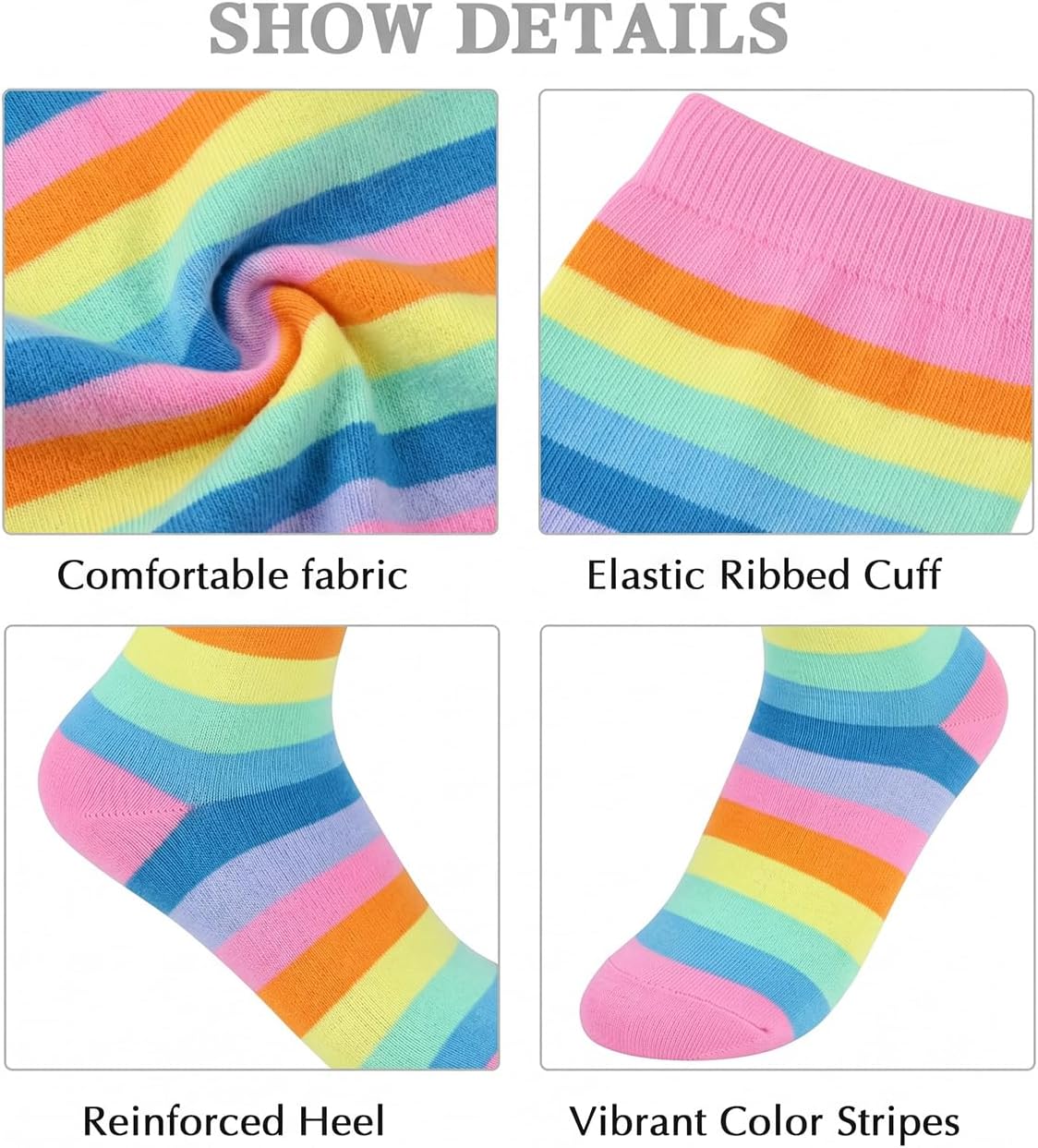 Women 2 Pairs Rainbow Knee High Socks Striped Colorful Calf Long Socks