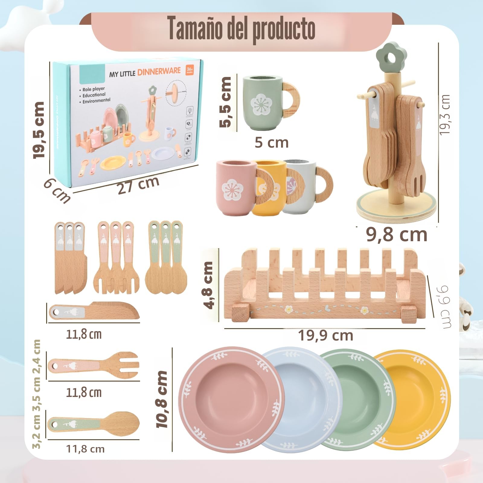 Juguetes de Cocina de Madera, Aolkee Accesorios Cocina Juguetes,Juguetes , Accesorios cocinita infantilde de Madera, Juego de rol para niños Edad 3 + años