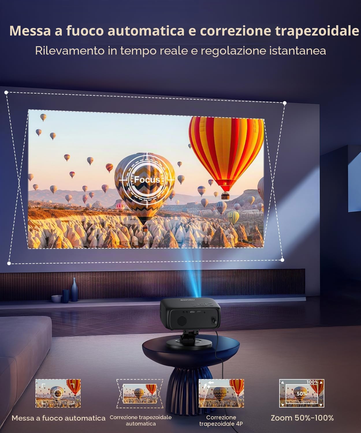 [1500ANSI/Google TV/controllo vocale] Proiettore intelligente con WiFi e Bluetooth, supporto nativo 1080P 4K, messa a fuoco automatica e Keystone, proiettore portatile per film all'aperto con supporto