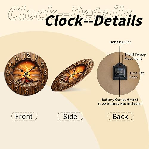 Miniatura 8 de Beach Bonfire Wooden Wall Clock with Cracked Wood Frame 25x25cm