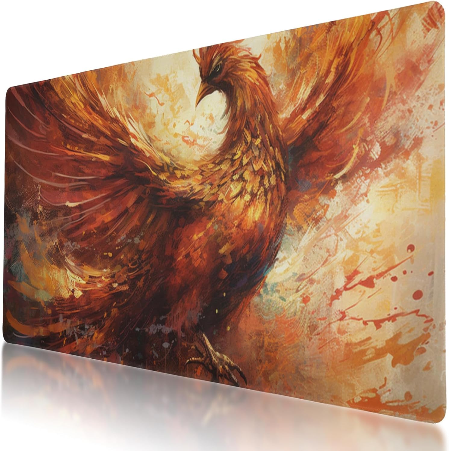 Fire Phoenix Inspired Design, Large Mouse Pad 35.5 x 16 Inch, Non-Slip Base, Stitched Edges, Perfect for Gaming or Office