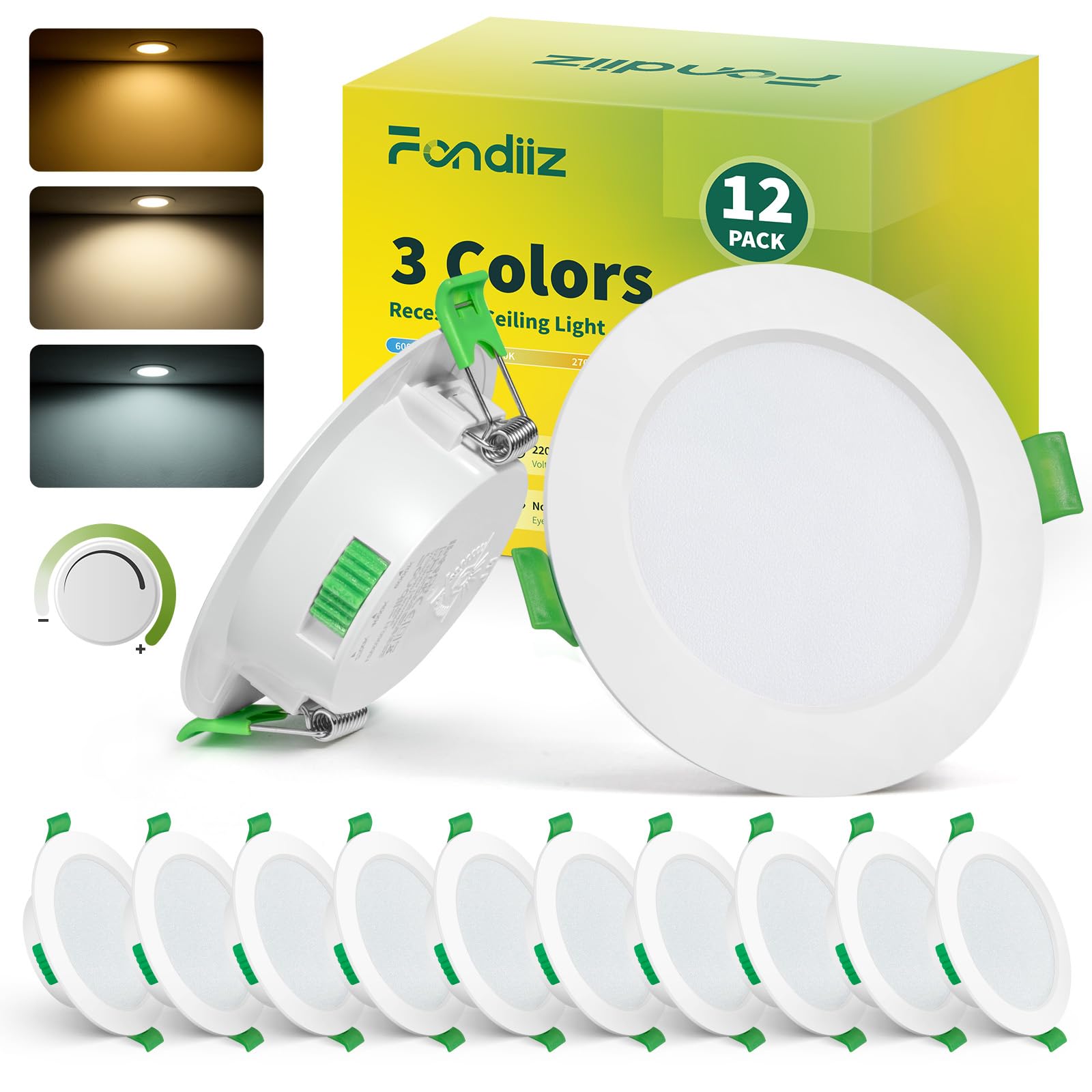 Fondiiz Reflektor LED do zabudowy 68 mm, 5 W, ciepła i neutralna biel LED, zimna biel 6000 K, regulowany, reflektor łazienkowy, IP44, do salonu, kuchni