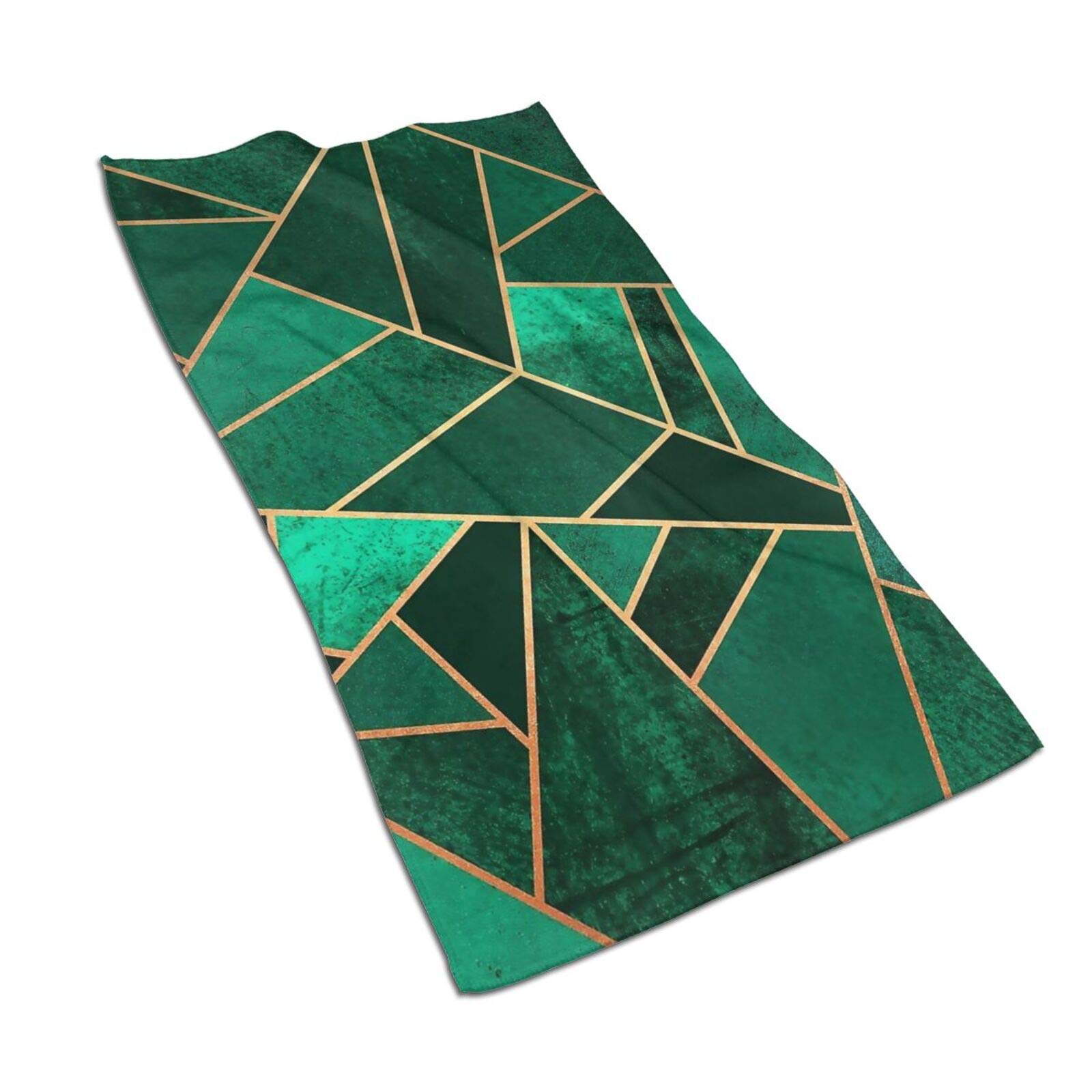 LASWEGALASWEGA Luxury Towels Emerald and Copper Green Triangle Gold Lines Geometric Art Bath Towel,Hand,Gym,Beauty,Hair,Spa,and Home Care,Ultra Soft & Highly Absorbent Premium Microfiber 27.5 * 15.7in