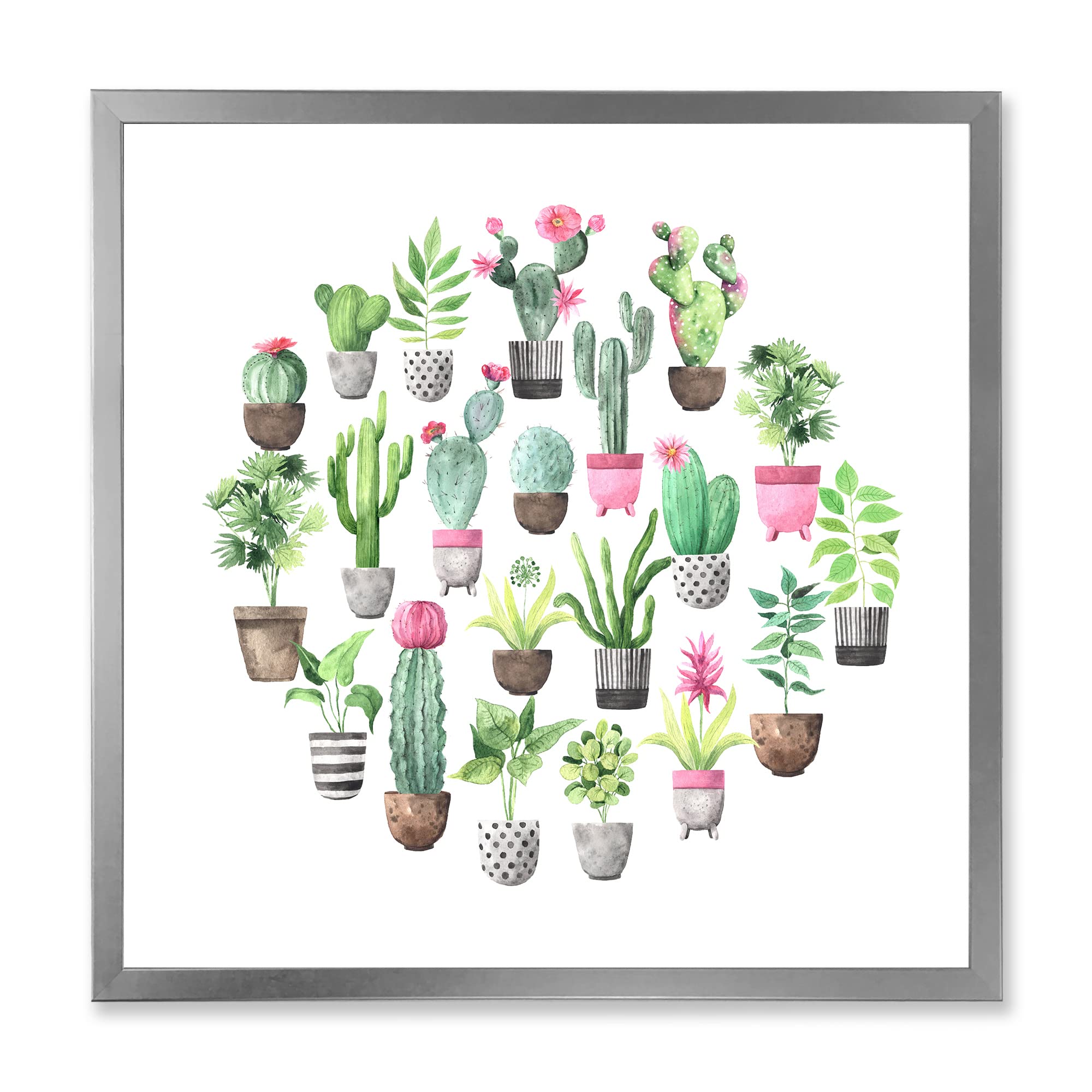 Cactus dans des pots en céramique II tableau encadré pour une ambiance salon douce et apaisante