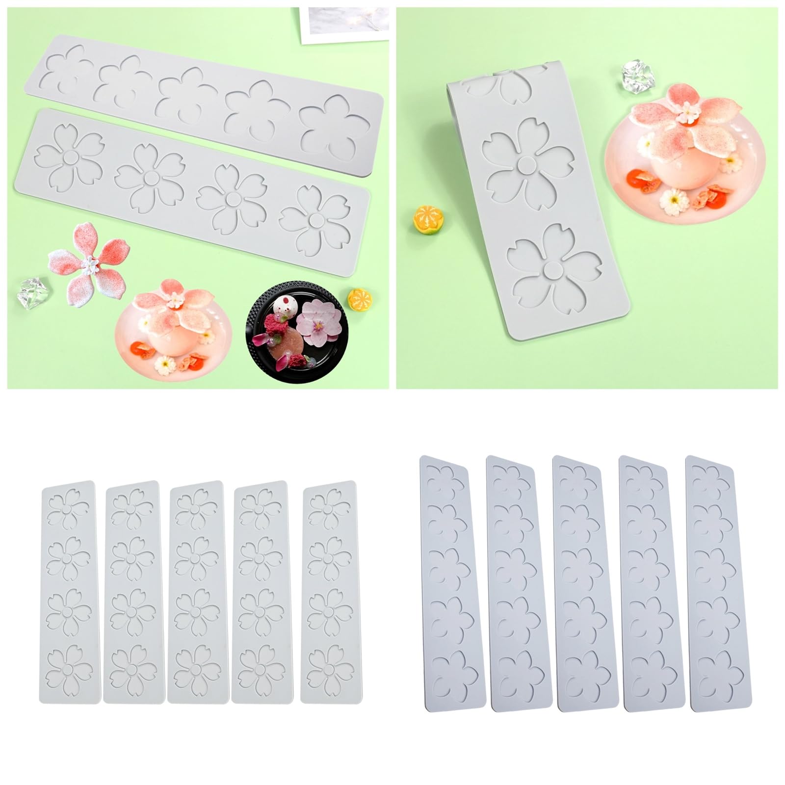 Lot de 5 moules en silicone faciles à nettoyer Motif pétales de fleurs en dentelle