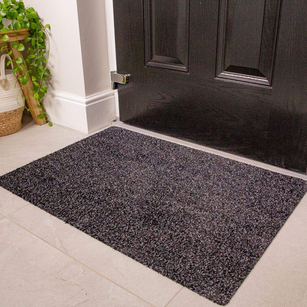 The Rug House Durable Washable Grey Rubber Gel Backed Floor Mat Non-Slip Hardwearing Absorbent Front Door Entrance Doormat Hygienic 50cm x 80cm