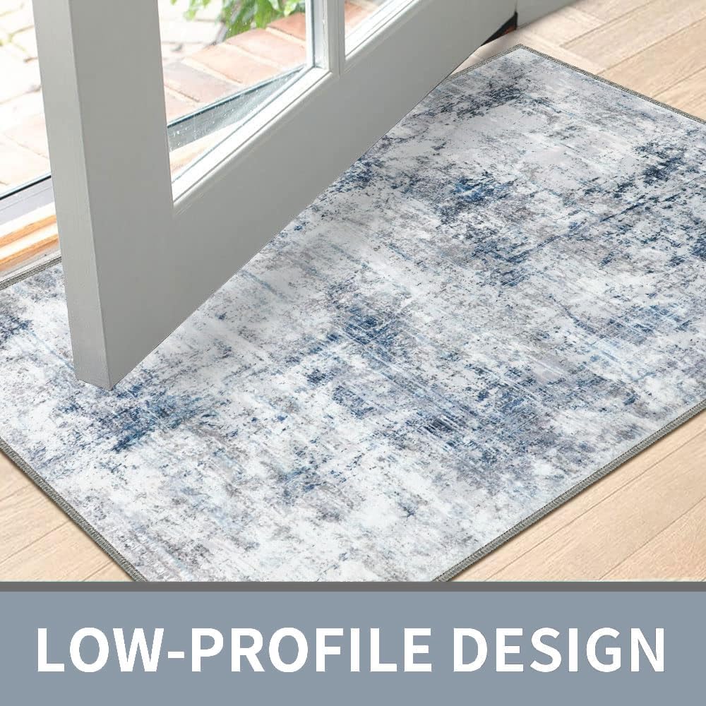 24"x36" Non Slip Door Mat, Indoor Doormat, Grey Blue Spots, 2' x 3' (Rectangular), Faux Wool & Fur Blend, Machine Washable - Image 3