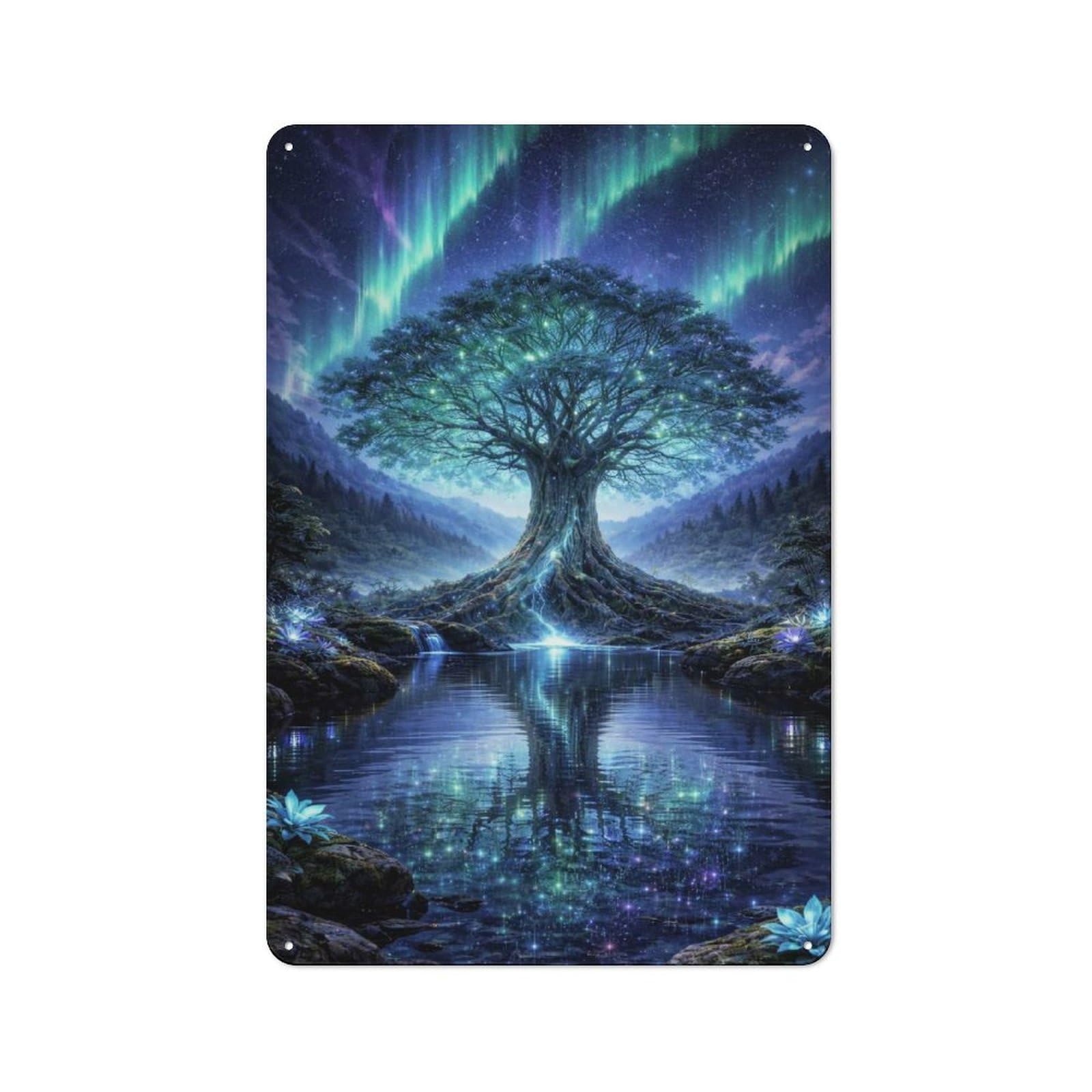 Tree of Life by A Lake Aurora Borealis Workshop Style Metal Wall Decor 30x20cm, Garage Metal Sign for Workshop, Basement, Shed Or Games Room