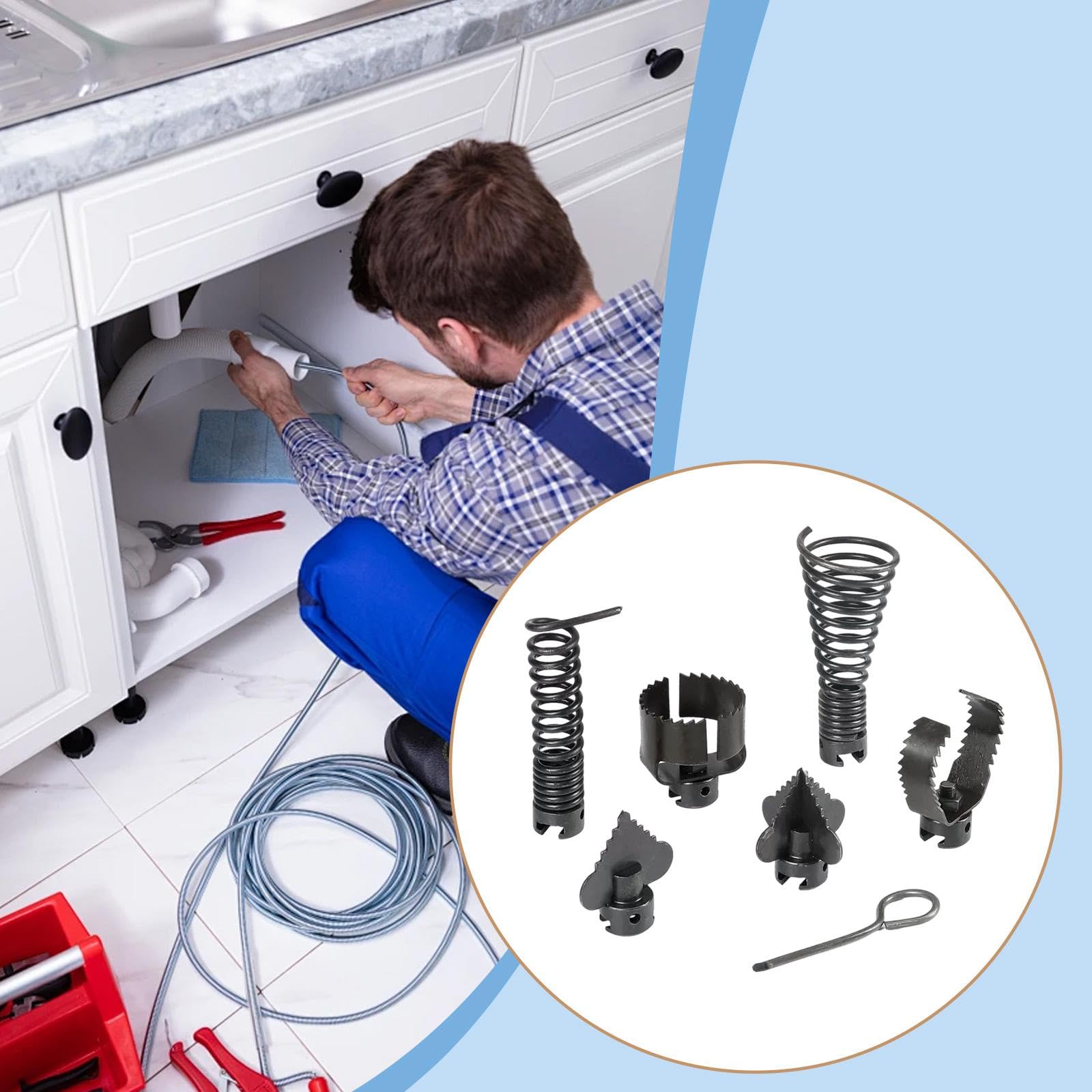 predolo Juego de 7 accesorios para limpieza de desagües, herramientas de limpieza ligeras, resistentes y para tuberías de desagüe eléctricas,