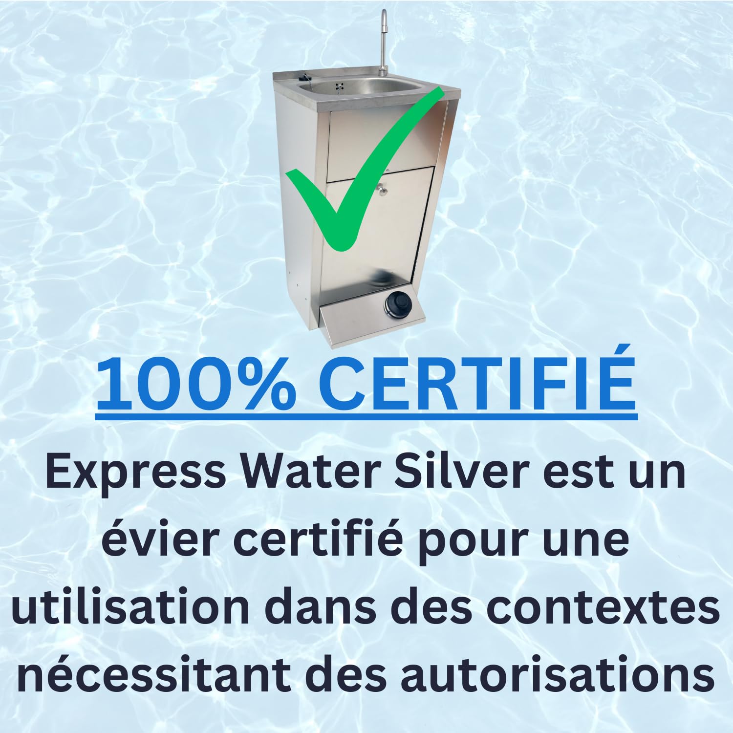 Express Water Silver, Lavabo, Portable, Autonome, Transportable, avec Réservoir d'Eau, en Acier Inoxydable, avec Commande à Pédale, Certifié par ASL, pour Magasins et Cabinets Médicaux