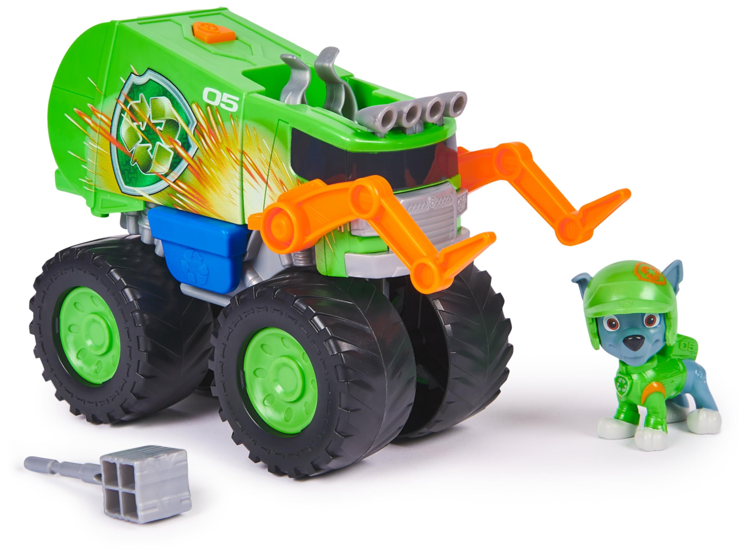 Paw Patrol: Rescue Wheels, Camion per la Raccolta differenziata di Rocky, Veicolo Giocattolo con lanciamissili e Action Figure collezionabile, Giocattoli per Bambini e Bambine da 3 Anni in su