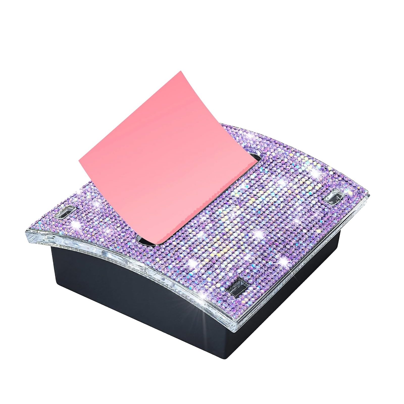 Dispensador de notas autoadhesivo con diamantes de imitación, dispensador de notas adhesivas, dispensador de notas adhesivas de 4 x 4 pulgadas para escritorio (morado)