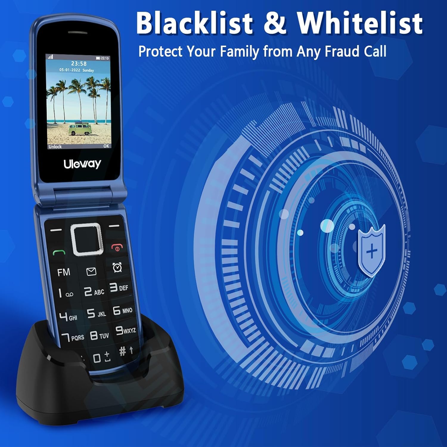 4G Seniorenhandy Klapphandy ohne Vertrag Großtasten Handy für Senioren mit Ladestation SOS Notruftaste 1000 mAh Akku Lange Standby-Zeit 2,4 und 1,8 Zoll Doppel Farbdisplay Blau