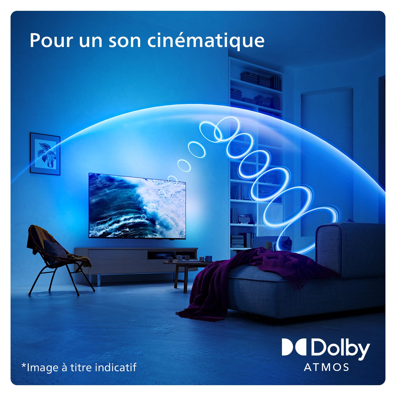 Philips Ambilight 65PUS8109 Smart TV LED 4K - Écran 65 Pouces avec Plate-Forme Pixel Precise Ultra HD, Titan OS et Son Dolby Atmos, Fonctionne avec l’Assistant Vocal Alexa et Google - Chrome satiné