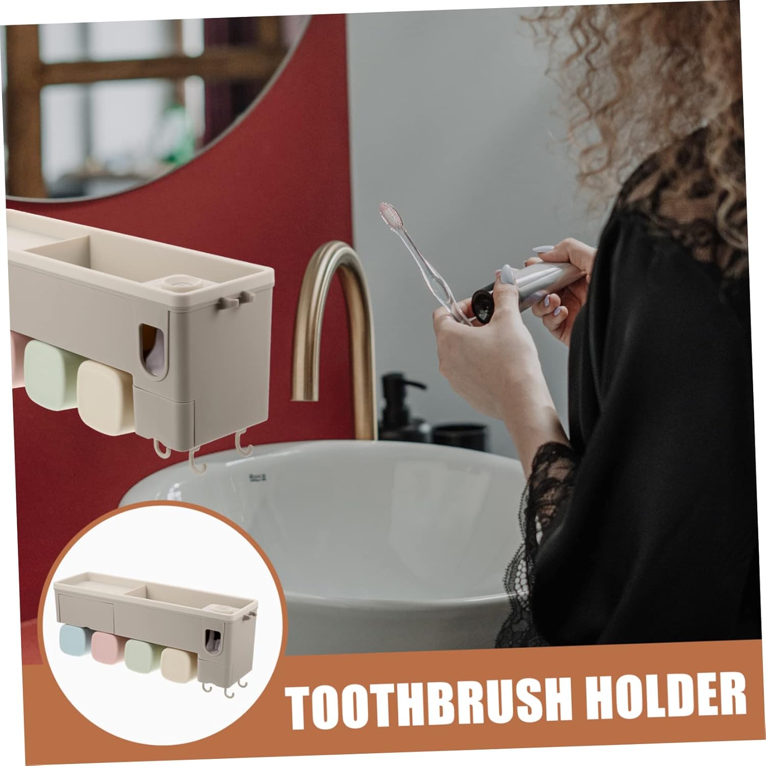 Cabilock Simple Elegant Wall-Mounted Toothbrush Holder Suction Bathroom Toothpaste Squeezer Organizer