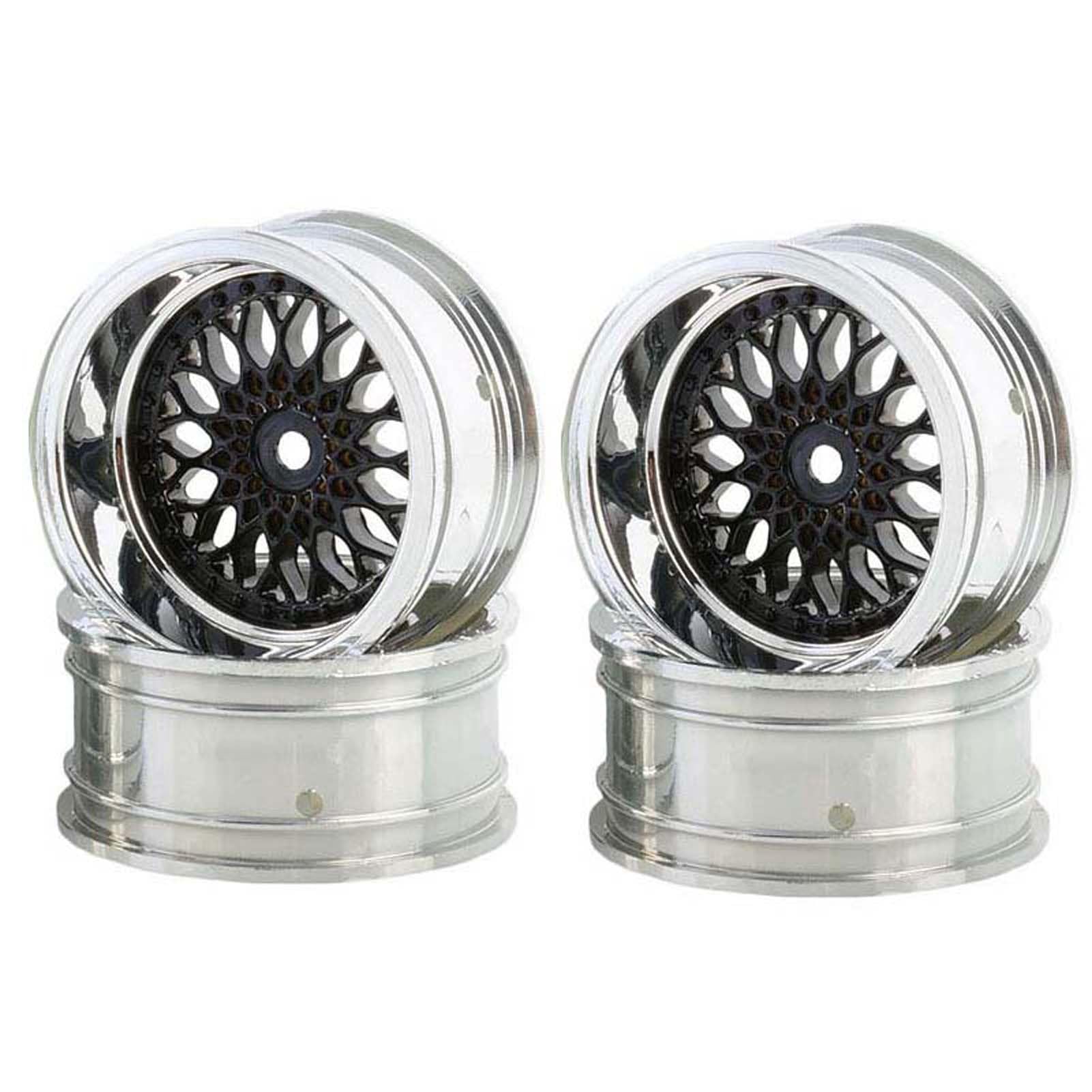 KEEDA RC Car Diameter 52 mm/2.05 Inch Plastic Rims 12 mm Hexagonal Wheels for 1/10 RC On Road Touring Racing Drift Car (Offset Depth 9 mm, Black & Silver)