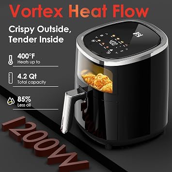 Compact Air Fryer, Smart Digital Color TouchScreen Air Fryers, Air Fry, Roast, Bake,Reheat, Dehydrate, 12 Presets,Dishwasher Safe Basket & Less Oil Nonstick,4.2QT