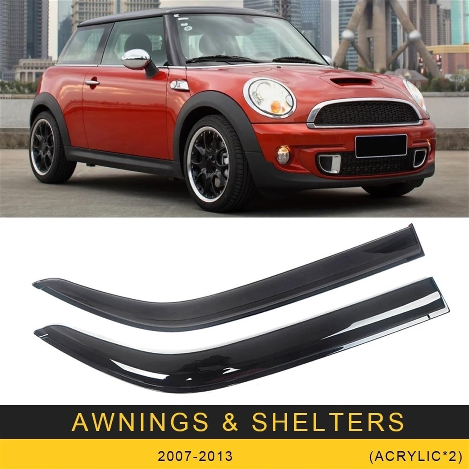 Coche Deflectores de aire Compatible con Mini para Cooper R50 R53 R55 R56 2002-2013 Visera lateral para ventana de coche, toldos de ventilación, refugios, protector contra la lluvia, Ventvisor ( Size