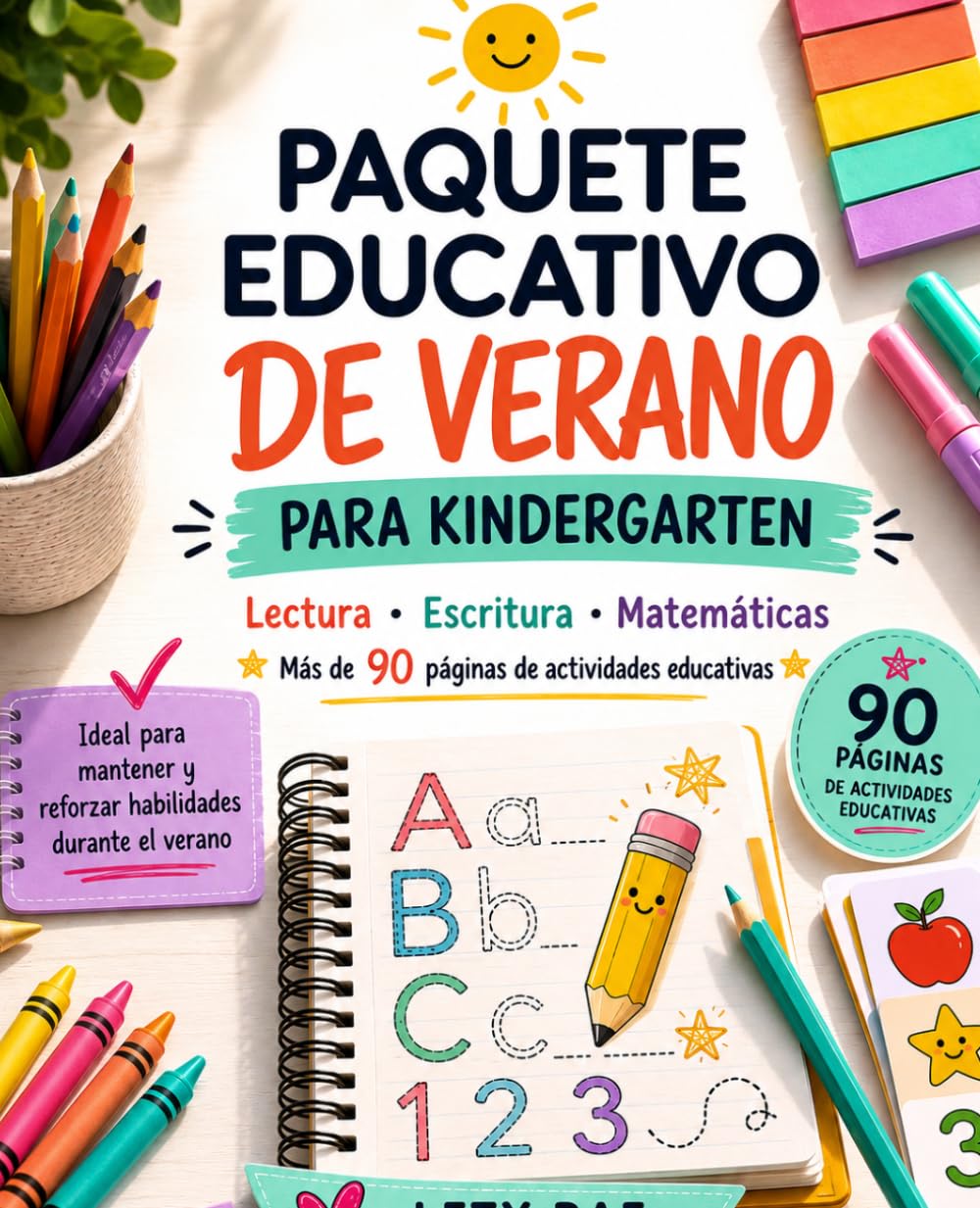 Paquete Educativo de Verano para Kindergarten: Lectura, escritura, matemáticas, motricidad fina y aprendizaje divertido durante el verano