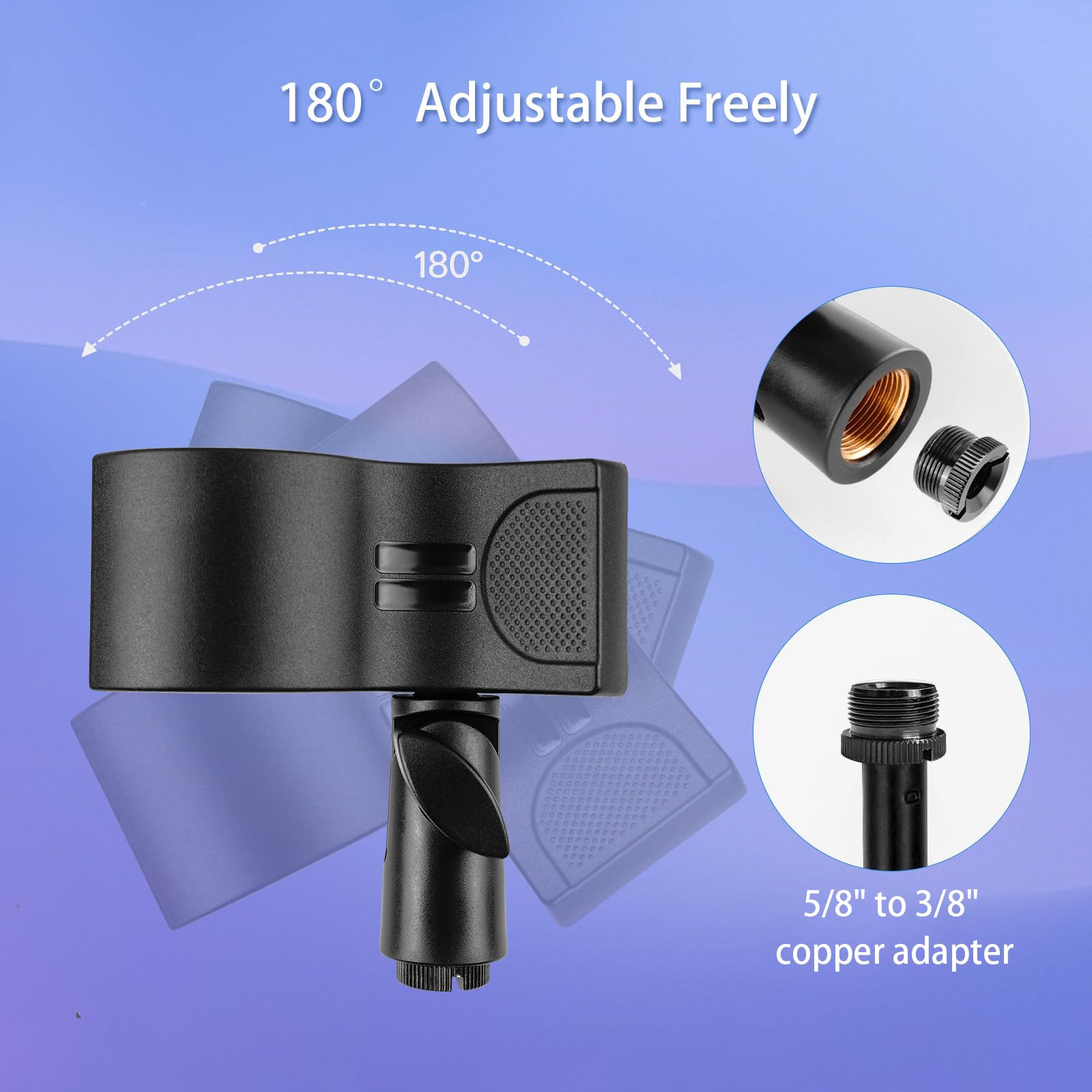 BILIONE Soporte para micrófono, clip de accesorio de micrófono grande para soportes, apto para la mayoría de micrófonos de condensador e inalámbricos con rango de diámetro exterior de 1.25 a 2.3