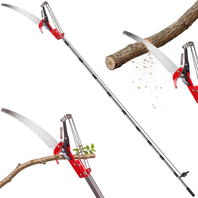 Suchtale 14ft Pole Saw for Tree Trimming Tree Pruner Manual Steel Blade | 10ft, high strength lightweight handles,with sharp steel blade, for high branches, shrubs and twigs