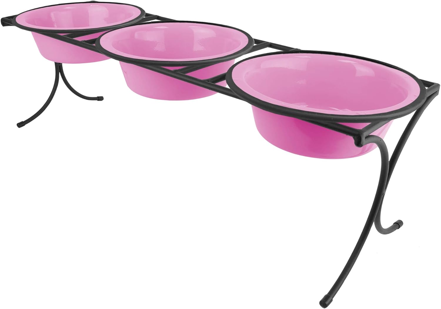 Platinum Pets Bistro Triple Diner Feeder with Stainless Steel Dog Bowls, Medium, Cotton Candy Pink