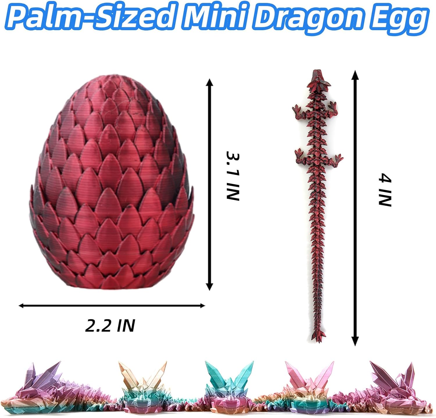4PCS 3D Printed Dragon Eggs Fidget Toys,Mystery Crystal Dragon Egg for Easter Basket Stuffers, Easter Toys & Decor – Unique Easter Basket Essentials for Kids & Collectors (4 Pack) - Image 2