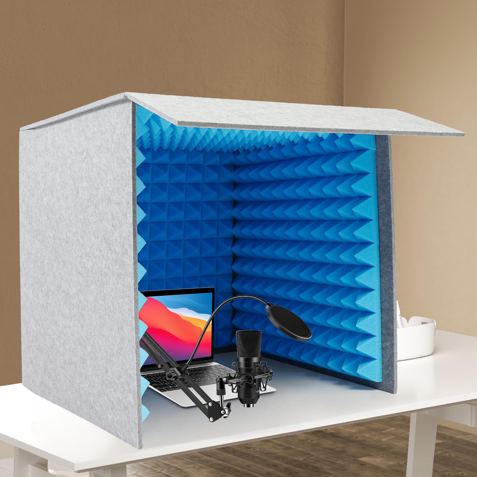 Cabina insonorizzata portatile, Desktop Quadrato Copertura Insonorizzata per studi di registrazione 60x60x60cm Grigio, Blu
