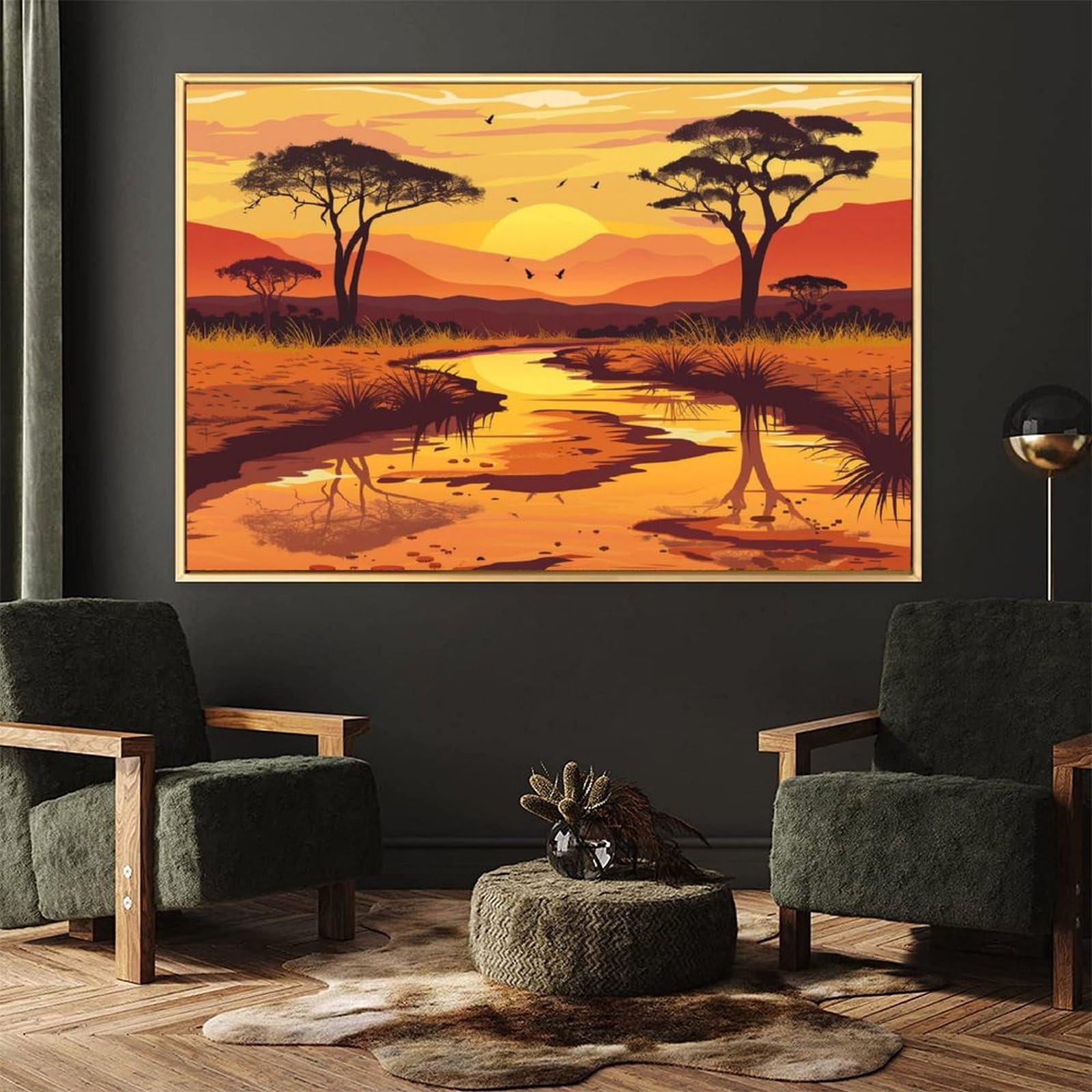Amazon.co.jp: 絵画 アフリカの草原の夕日の風景 アートパネル