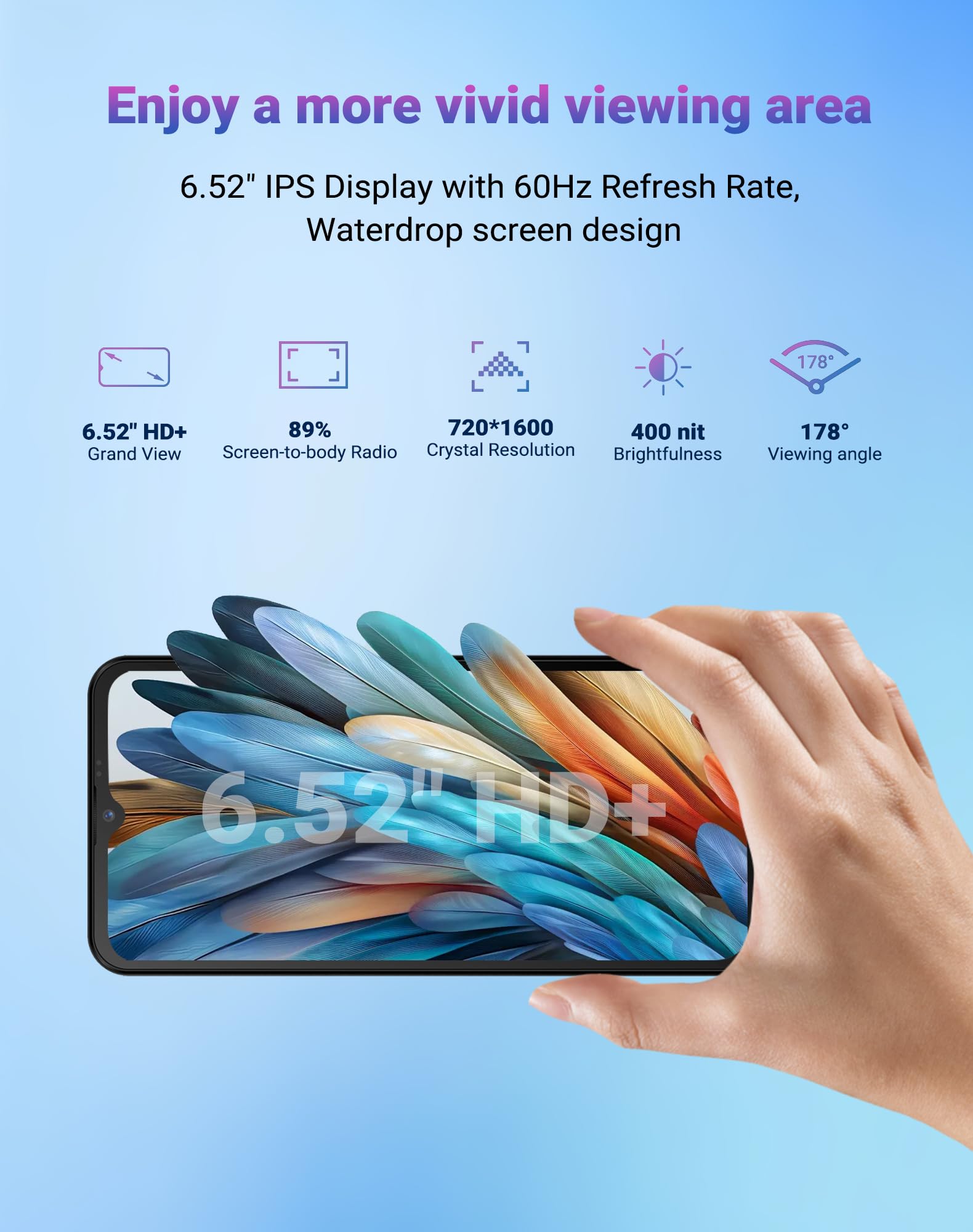 invens NOTE TK01 Android 12 4G Smartphone,16MP+5MP Camera, 4+32GB/256GB, 6.6" HD+ Display, 4250mAh Battery, Dual SIM, Face Unlock, OTG/GPS Unlocked Mobile Phone-Dark Blue — view 5