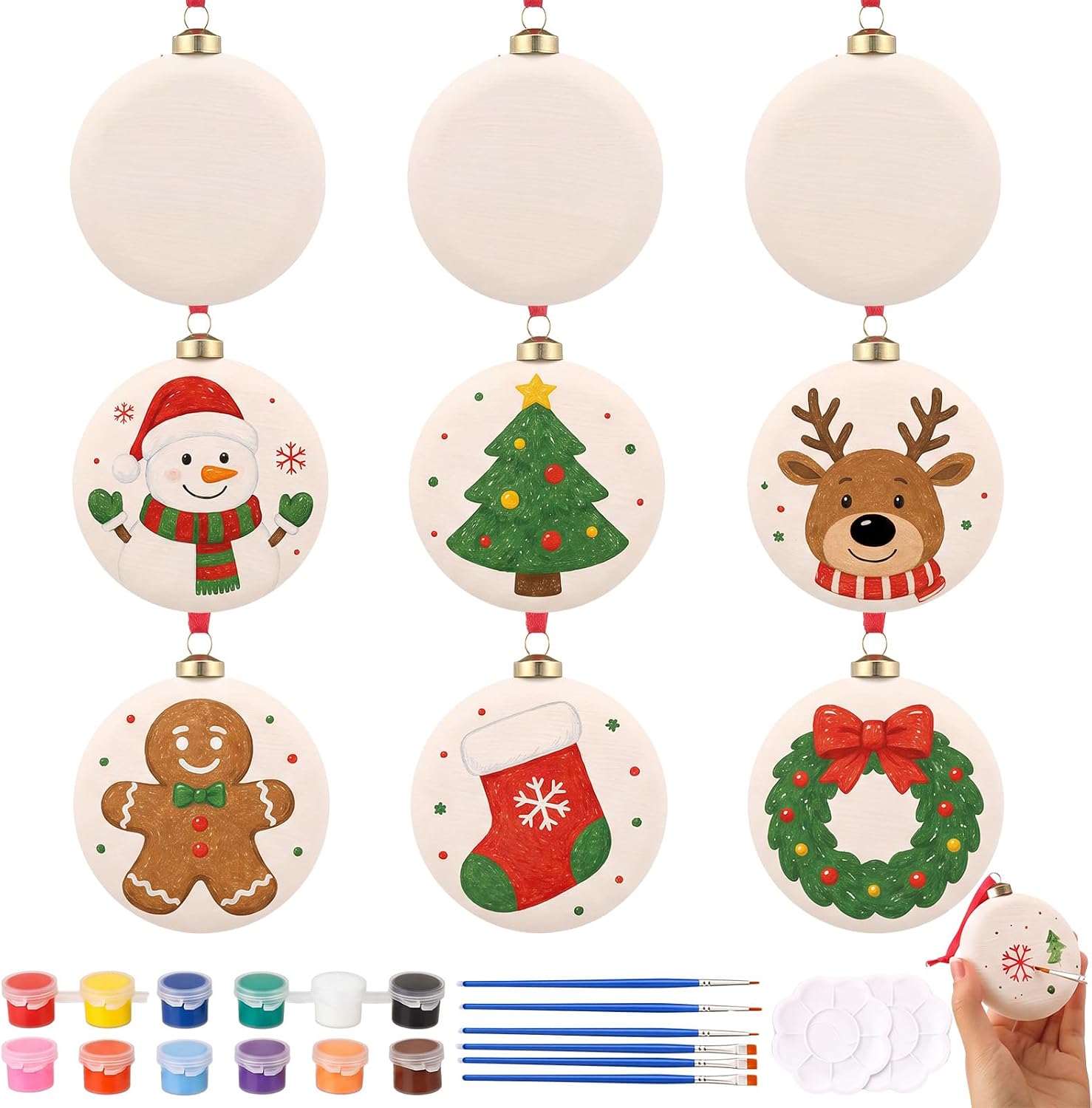 Seenelling 9 Pcs Paint Your Own Christmas Ball Ornament Kit, 2.4 Inch
