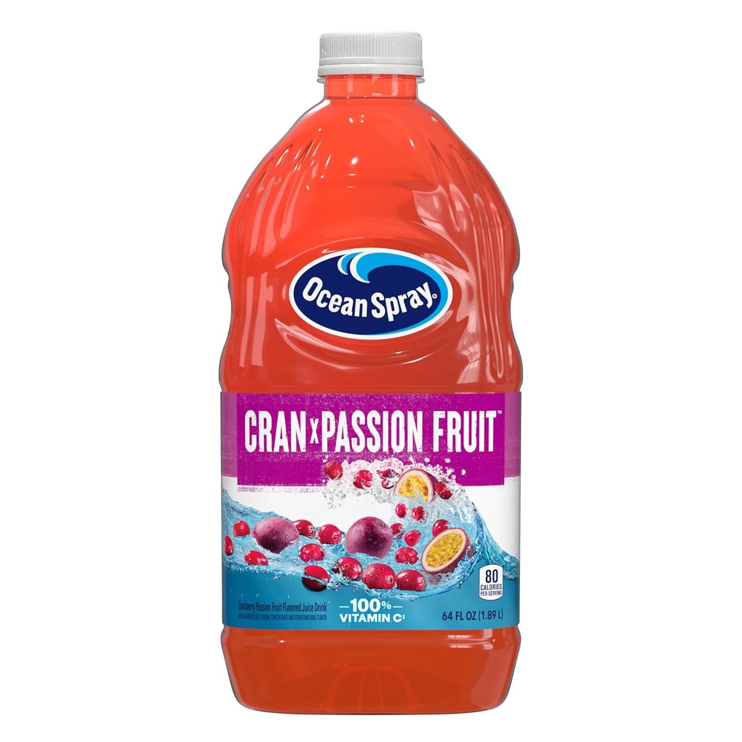 Ocean Spray Cran x Passionfruit Cranberry Passionfruit Juice Drink, 64 Fl Oz - 100% Vitamin C, 1 Cup Fruit Per Serving