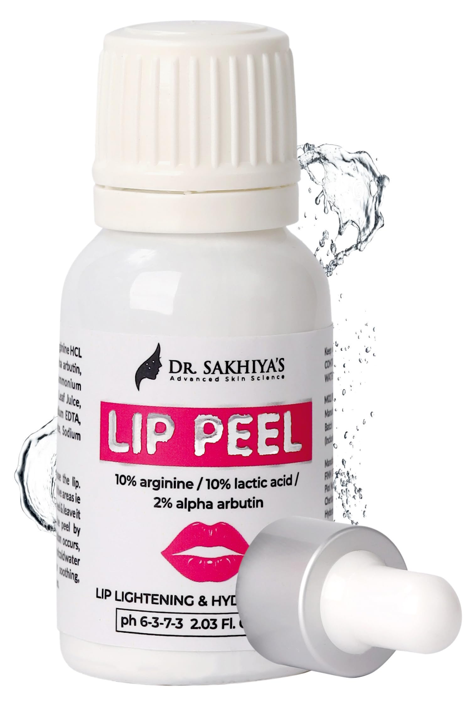 DR. SAKHIYA'S Lip Peel Solution For Dark Lip | Heals & Hydrates Chapped Lips 10% Arginine & Lactic Acid with 2% Alpha Arbutin For Dark & Pigmented Lips (10ml - Pack Of 1)