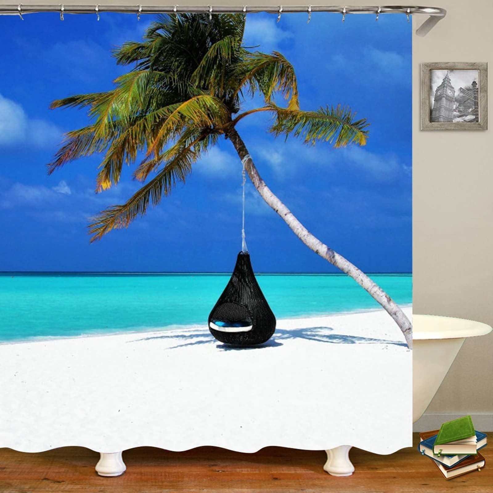 Rideau de douche polyester 180x200cm imperméable avec anneaux pour salle de bain