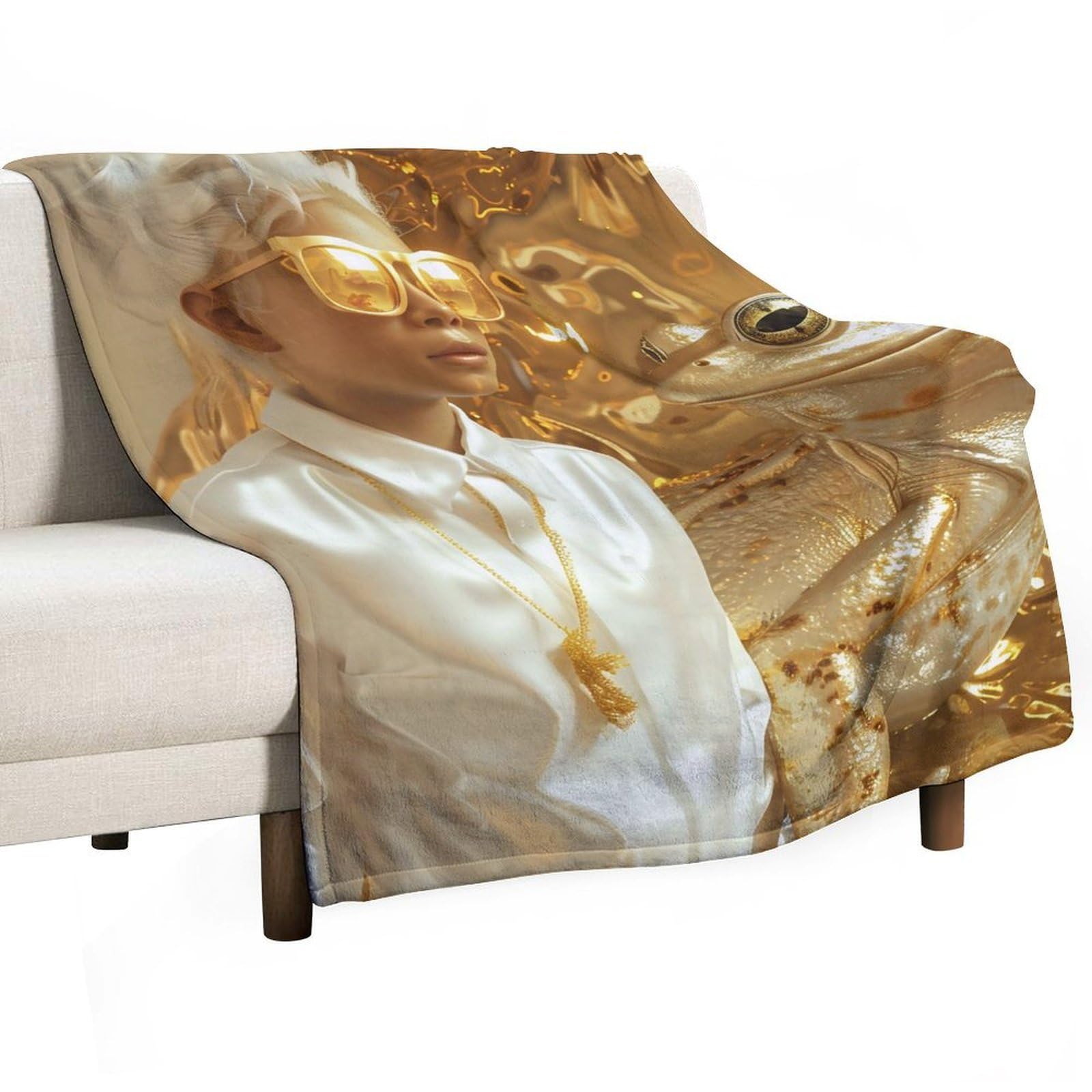 YHGSREUOH Golden Frog And Girl Surreal 02 Flannel Blankets Fleece Soft Throw Lightweight Plush Gifts for Couch, Bed, Cozy Sofa Plush, Chair, Lovers 150x200cm(60x80in)