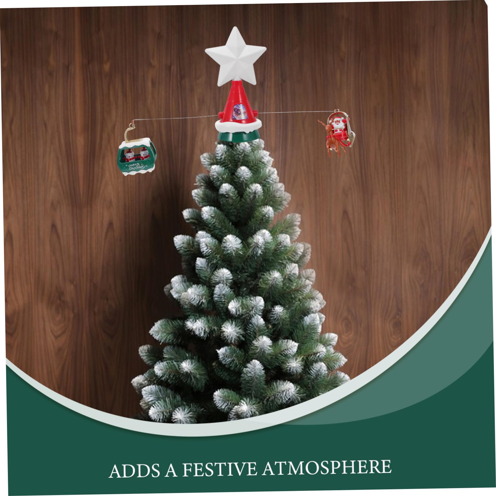 Puntale Rotante per Albero di Natale con Luce LED e Musica Decorazione Forma di Stella con Slitta di Babbo Natale e Pupazzi di Ornamento Natalizio per Cima Albero