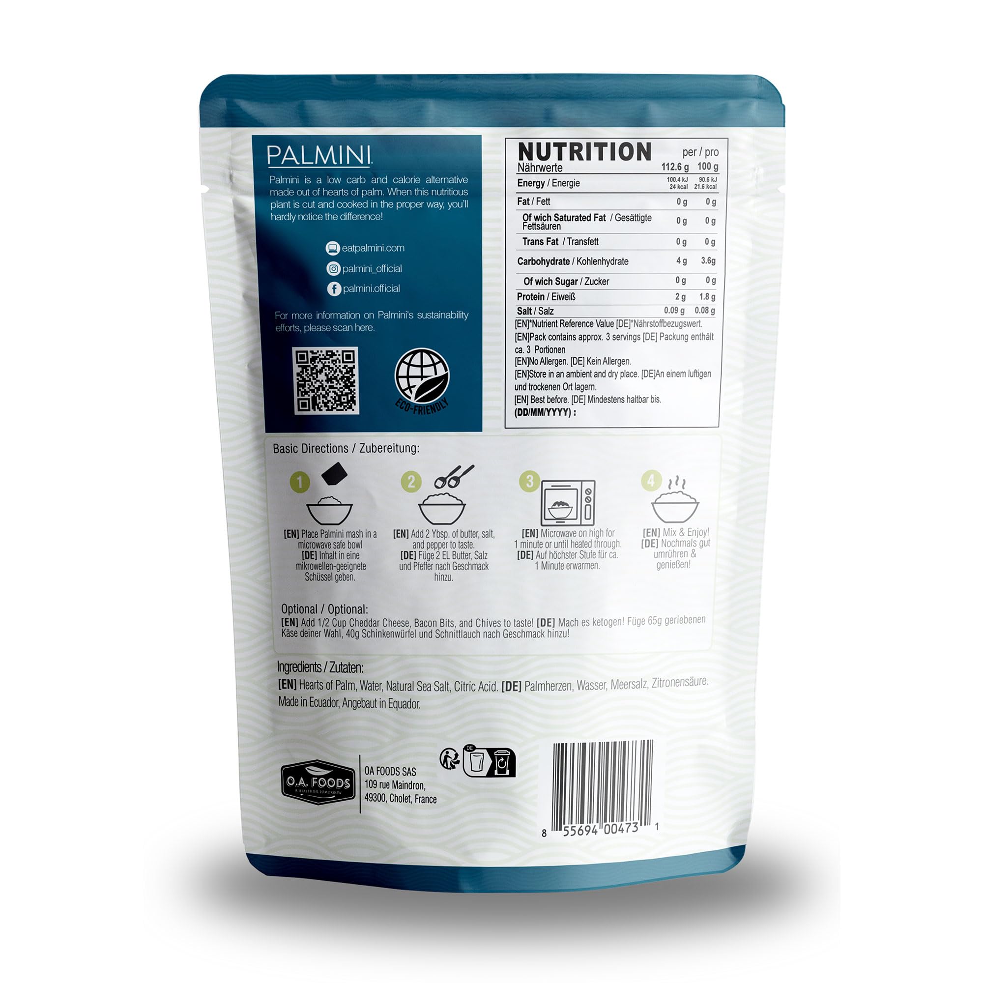 Palmini Püree - Palm Herzen - kalorienarm - Low Carb - Keto - Vegan | GVO-frei - Glutenfrei - Zuckerfrei - 338g | (3er Packung)