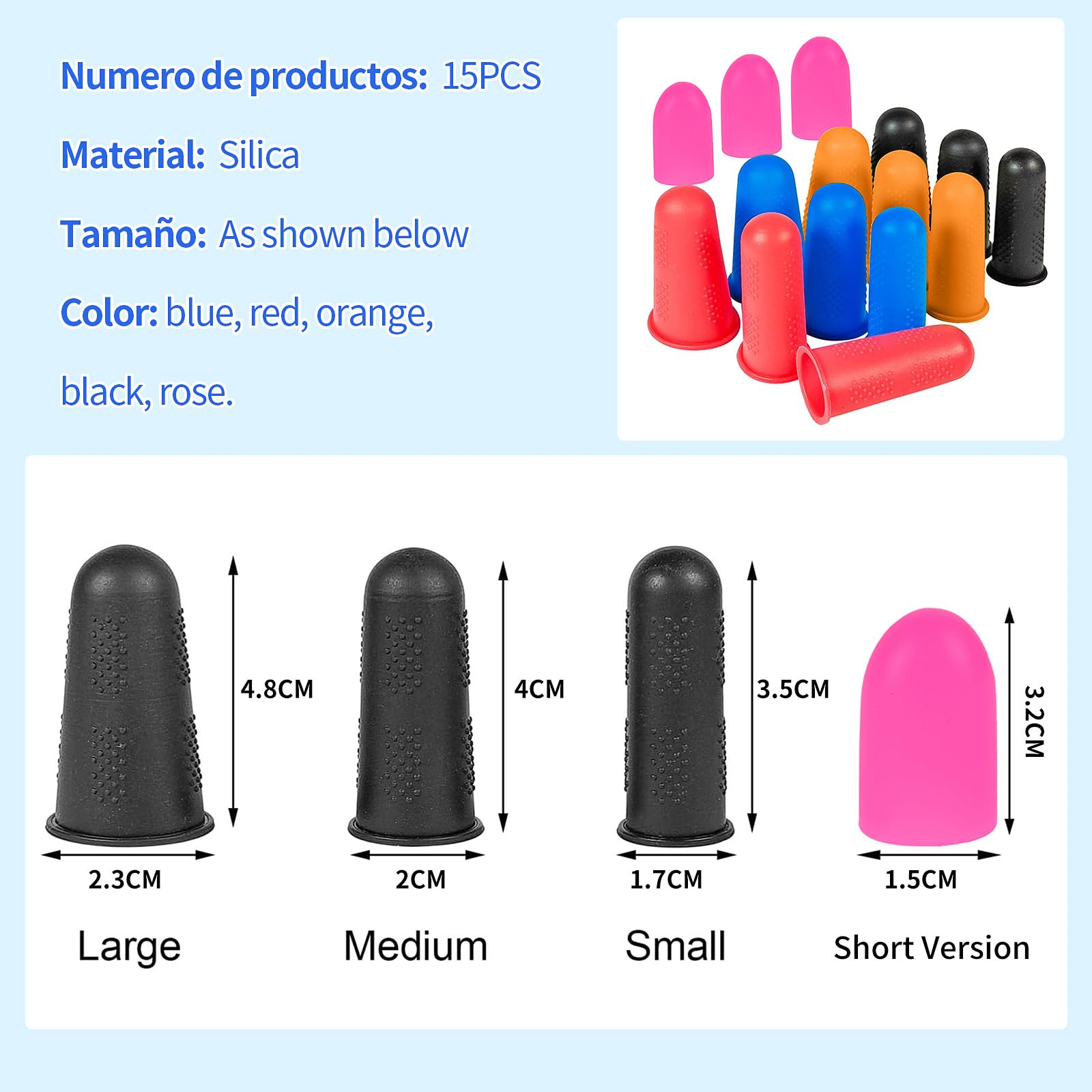 Protège Doigts en Silicone Lot de 15, 4 Tailles XS/S/M/L pour Couture Colle Chaude Cire Résine
