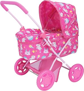 Baby Chic Sweetie Pram | Magical Kingdom Unicorn Printed Pushchair | Kids Travel System With Adjustable Hood & Under Seat Storage | Pushchair & Pram Toys For Kids Boys & Girls Ages 3+
