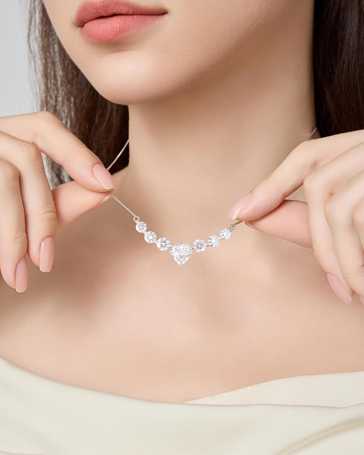 Moissanite Necklace for Women, 1.7-7.6 Carat Heart Necklace Engraved 'I LOVE YOU' Gift for Wife, Wedding Anniversary Birthday Gifts for Women, Jewelry Gifts for Her Wife Mom Girlfriend Lady - Image 2
