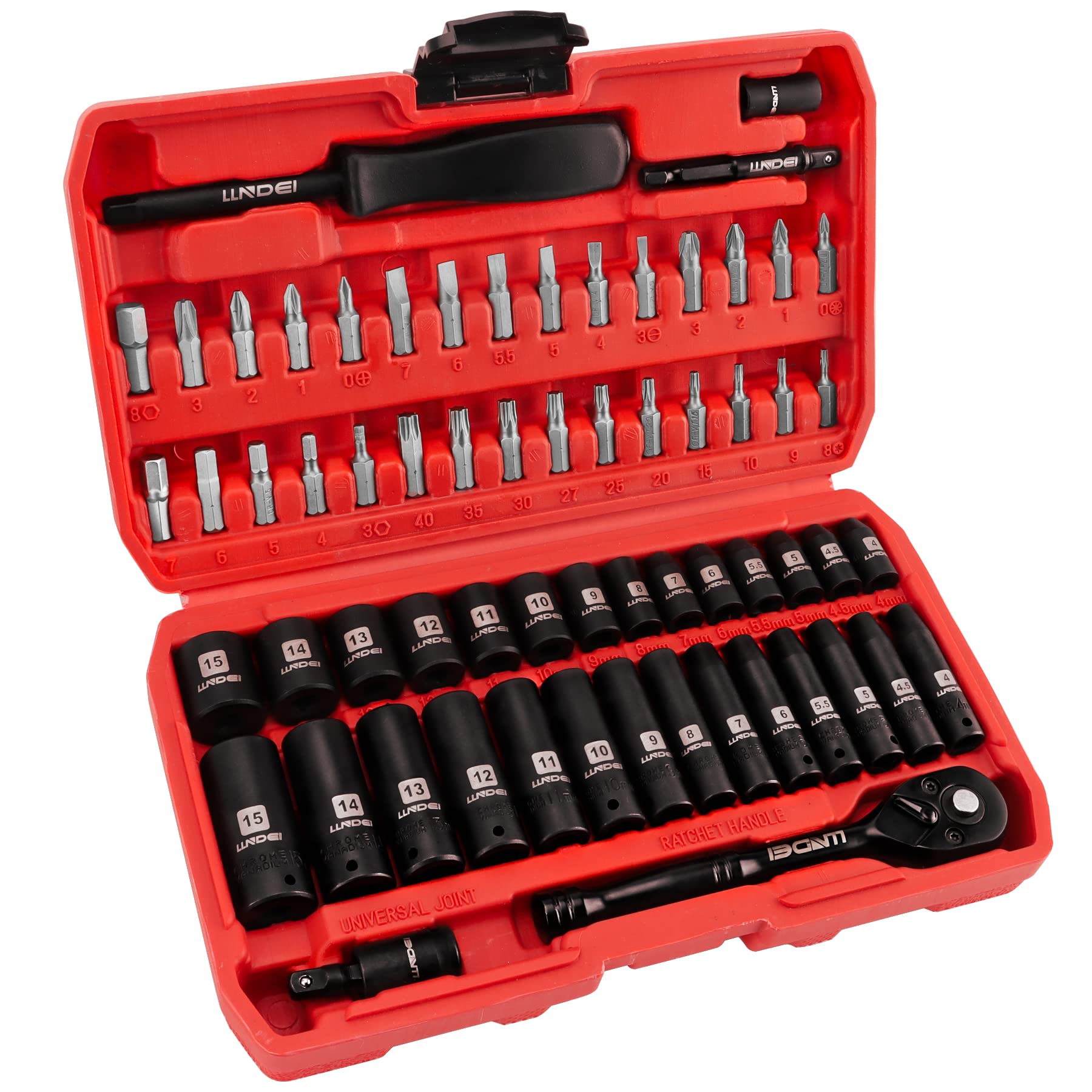 LLNDEI 1/4" Drive Socket Wrench Set, 1/4Inch Impact Socket Set Metric