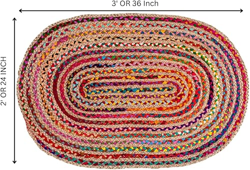 Miniatura 3 de Cotton Chindi - Alfombra de trapo, estilo bohemio, rústico, decorativa, tejida a mano, reversible, de algodón reciclado natural, para sala de estar,