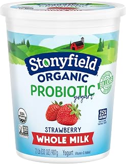 Stonyfield Organic Strawberry Whole Milk Probiotic Yogurt, 32 oz - Billions of Probiotics for Immunity & Digestion