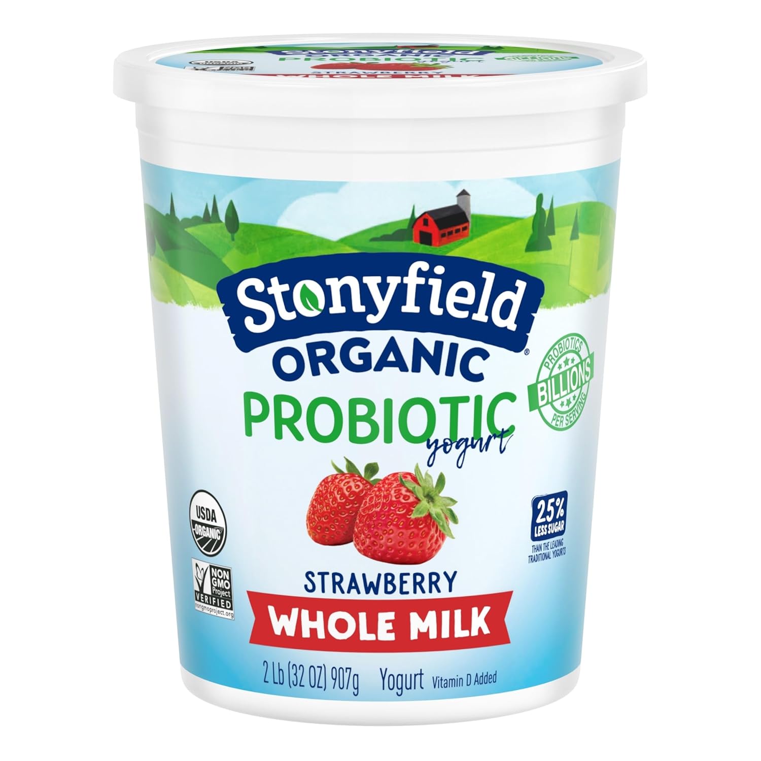 Stonyfield Organic Strawberry Whole Milk Probiotic Yogurt, 32 oz - Billions of Probiotics for Immunity & Digestion