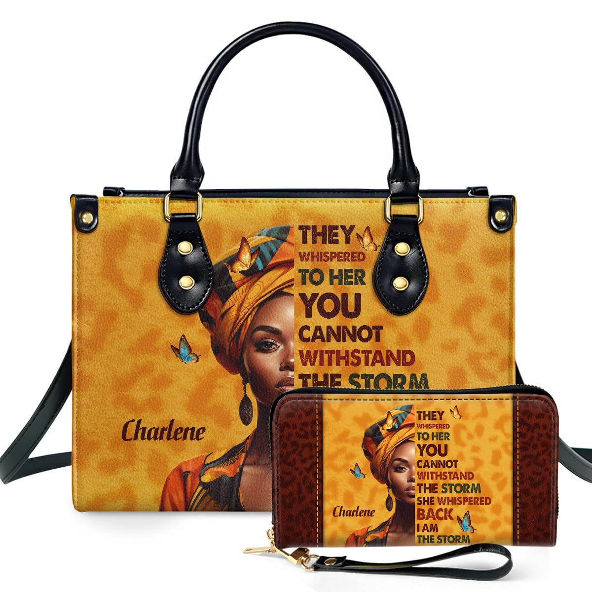 Sistabag Personalized Leather Handbag For Women - African Pride Woman Purses - Matching Design Purses And Wallet (They Whisper To Her, Large)